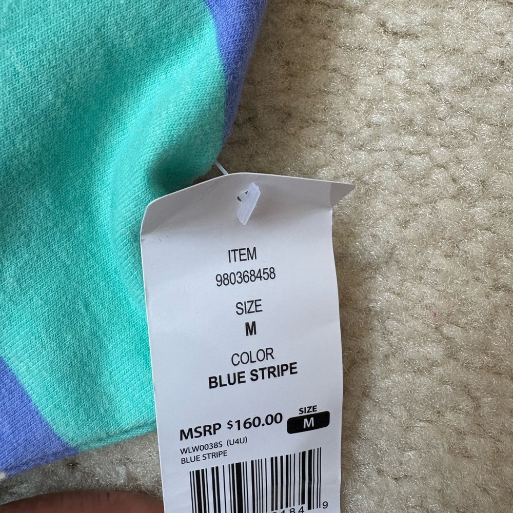 Wildfox blue and teal striped long sleeve tee, sz M, relaxed loungewear, stretch - Picture 3 of 6